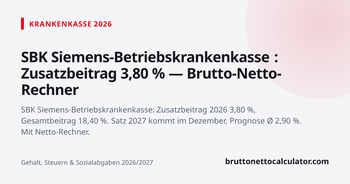 Grafik: SBK Siemens-Betriebskrankenkasse : Zusatzbeitrag 3,80 % — Brutto-Netto-Rechner